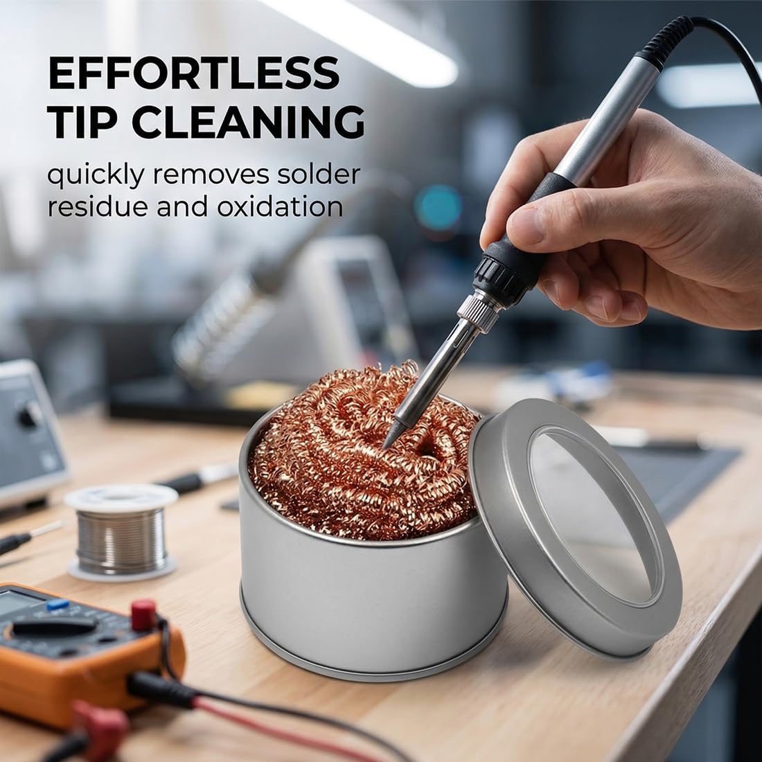 Diy Electronics Cleaner - 電子機器修理用はんだ付けステーション銅線チップクリーナーボールはんだ吸い取りドロスメッシュフィルター金属ボックスツールDIY用