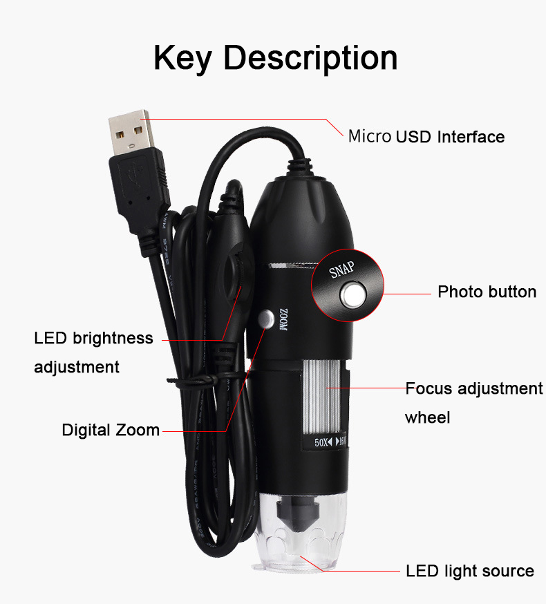 USB デジタル顕微鏡 500X/1000X/1600X 3 - Diy Electronics Microscope のレビューと価格